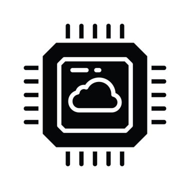 Cloud Chip vektörü katı Simge Tasarımı çizimi. Beyaz arkaplan EPS 10 Dosyasında Bulut hesaplama simgesi