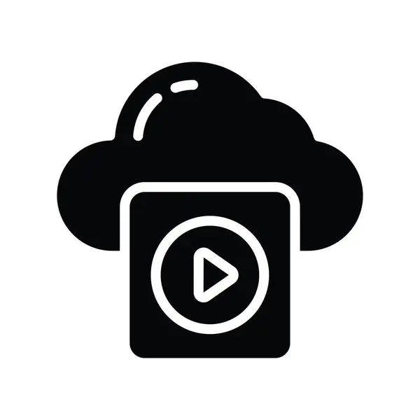 Cloud Video Vettoriale Solido Icona Design Illustrazione Simbolo Cloud Computing — Vettoriale Stock