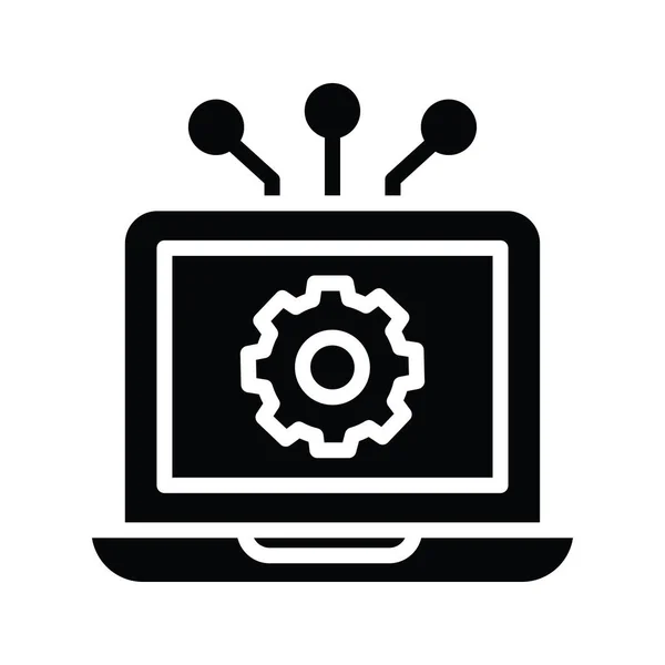 Laptop Settings Vector Sólido Icono Diseño Ilustración Símbolo Computación Nube — Vector de stock