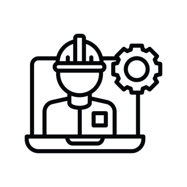 Çevrimiçi Mühendis vektör taslağı Simge Tasarımı çizimi. Beyaz arkaplan EPS 10 Dosyasında Mühendislik Sembolü