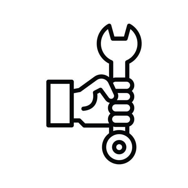 Garis Besar Vektor Spanner Icon Desain Ilustrasi Simbol Teknik Pada - Stok Vektor