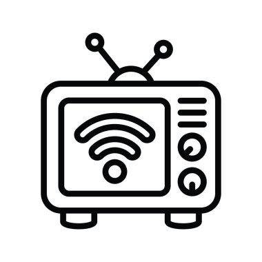 Akıllı Tv vektör taslağı Simge Tasarımı illüstrasyonu. Beyaz arkaplan EPS 10 Dosyasında Temizlik Sembolü