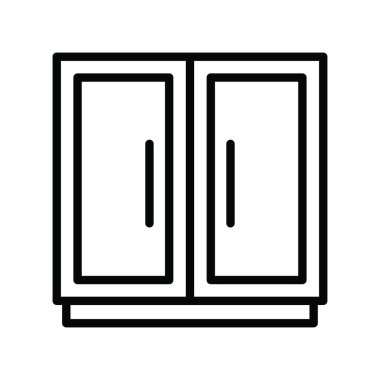 Gardırop vektör anahatları Simge Tasarımı illüstrasyonu. Beyaz arkaplan EPS 10 Dosyasında Temizlik Sembolü