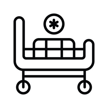 Hasta Yatağı vektör anahatları Simge Tasarımı çizimi. Beyaz arkaplan EPS 10 Dosyasında Tıbbi Sembol