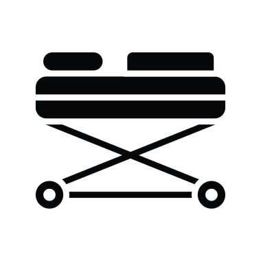 Hasta Sedyesi katı Simge Tasarımı çizimi. Beyaz arkaplan EPS 10 Dosyasında Tıbbi Sembol