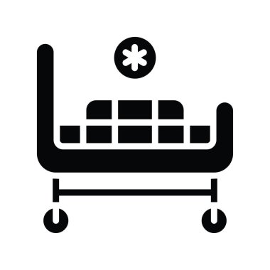 Hasta Yatağı katı Simge Tasarımı çizimi. Beyaz arkaplan EPS 10 Dosyasında Tıbbi Sembol