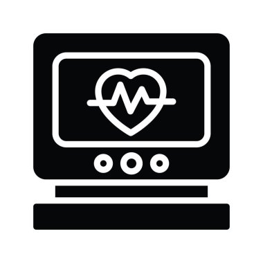 Kalp atışı monitörü vektörü katı simge tasarımı çizimi. Beyaz arkaplan EPS 10 Dosyasında Tıbbi Sembol