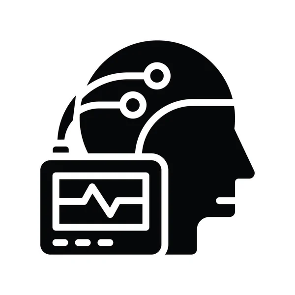 Brain Monitoring Vektor Solid Ikon Design Illustration Medicinsk Symbol Vit — Stock vektor