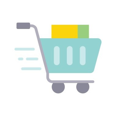 Alışveriş Trolley vektörü Düz Simge Tasarım Çizimi. Beyaz arkaplan EPS 10 Dosyasında Ürün Yönetimi Sembolü