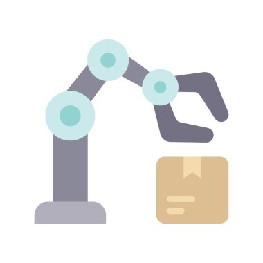 Robotik Kol vektörü Düz Simge Tasarım çizimi. Beyaz arkaplan EPS 10 Dosyasında Ürün Yönetimi Sembolü