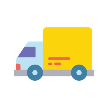 Teslimat Kamyonu Düz Simge Tasarım Çizimi. Beyaz arkaplan EPS 10 Dosyasında Ürün Yönetimi Sembolü