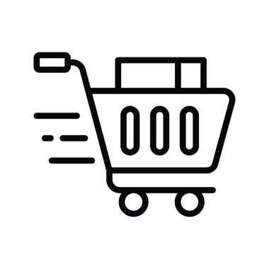 Alışveriş Tramvayı ana hatlarıyla Simge Tasarımı illüstrasyonu. Beyaz arkaplan EPS 10 Dosyasında Ürün Yönetimi Sembolü