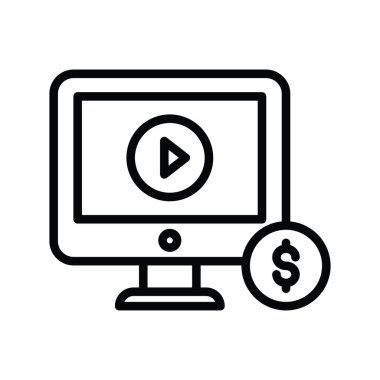 Ödenmiş Video vektör taslağı Simge Tasarımı illüstrasyonu. Beyaz arkaplan EPS 10 Dosyasında Ürün Yönetimi Sembolü