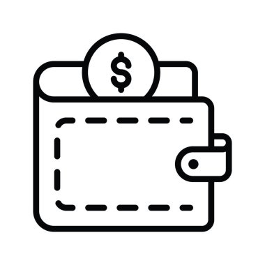 Cash Wallet vektör anahatları Simge Tasarım çizimi. Beyaz arkaplan EPS 10 Dosyasında Ürün Yönetimi Sembolü