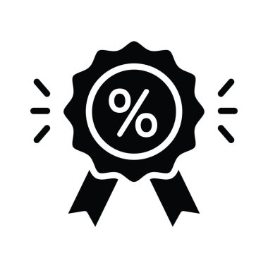 İndirimli Rozet Vektörü Katı Simge Tasarım Çizimi. Beyaz arkaplan EPS 10 Dosyasında Ürün Yönetimi Sembolü