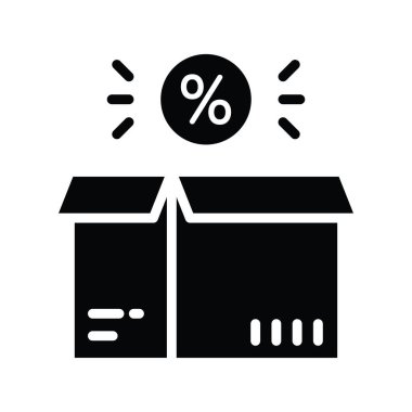Ürün İndirim Vektörü Katı Simge Tasarım Çizimi. Beyaz arkaplan EPS 10 Dosyasında Ürün Yönetimi Sembolü