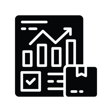 Ürün Analiz Vektörü Katı Simge Tasarım Çizimi. Beyaz arkaplan EPS 10 Dosyasında Ürün Yönetimi Sembolü