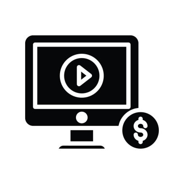 Ödenmiş Video vektörü katı Simge Tasarımı illüstrasyonu. Beyaz arkaplan EPS 10 Dosyasında Ürün Yönetimi Sembolü