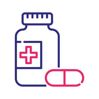 Reçeteli ilaç vektörü iki renk ana hatları simgesi çizimi. EPS 10 dosyası