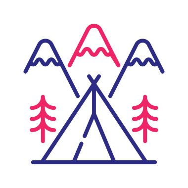 Kış kampı vektörü iki renk ana hatlı ikon çizimi. EPS 10 dosyası