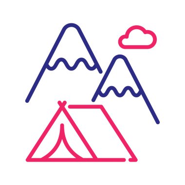 Kamp çadırı vektörü İki renk ana hatları simgesi çizimi. EPS 10 dosyası