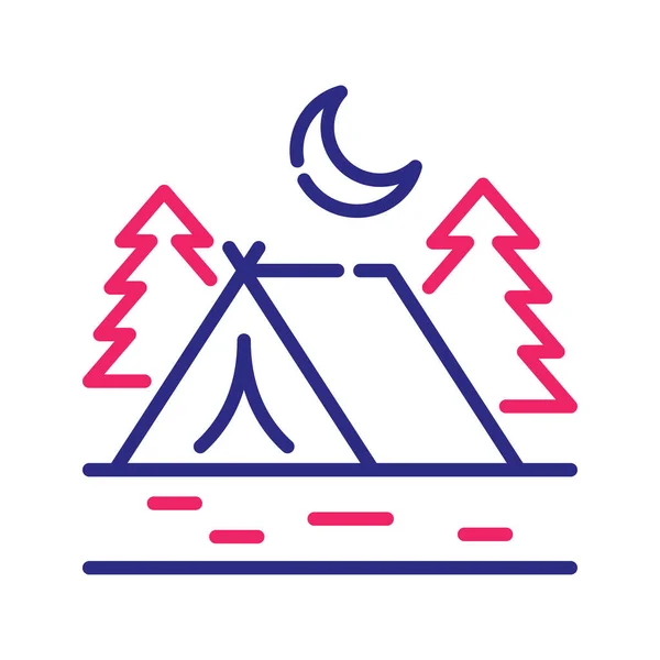 Campingplats Vektor Två Färg Kontur Ikon Stil Illustration Eps Fil — Stock vektor