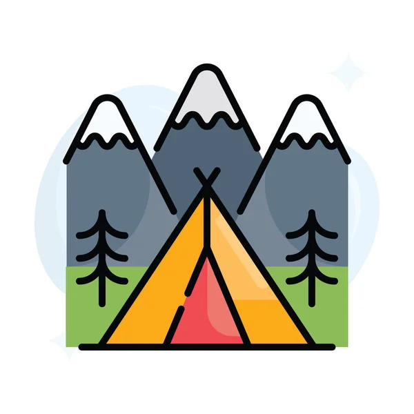 Wintercamping Vektor Gefüllte Umrisse Mit Hintergrund Symbol Stil Illustration Eps — Stockvektor
