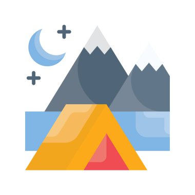 Plaj Kampı vektörü Düz simge çizimi. EPS 10 dosyası