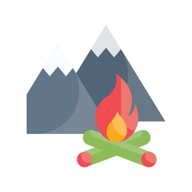 Kamp ateşi yemek pişirme vektörü yassı ikon çizimi. EPS 10 dosyası