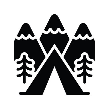 Kış kampı vektörü Solid ikon stili çizim. EPS 10 dosyası