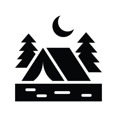 Kamp alanı vektörü Solid simge biçimi illüstrasyonu. EPS 10 dosyası