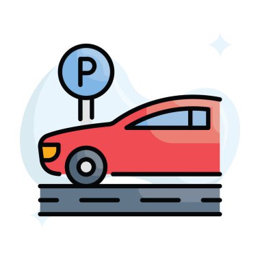 Otopark vektörü ana hatlı simge biçimi illüstrasyonunu doldurdu. Eps 10 dosyası