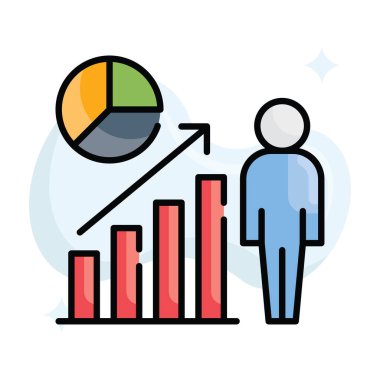 İş adamı büyüme vektörü ana hatları simge stili illüstrasyonunu doldurdu. EPS 10 dosyası