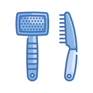 Saç Fırçası Mavi Serisi Simge Tasarımı illüstrasyonu. Beyaz arkaplan EPS 10 Dosyasında Veterinerlik Sembolü