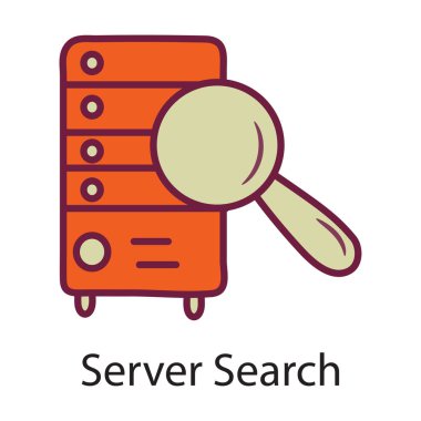 Sunucu Arama vektörü ana hatlı simge tasarımı illüstrasyonunu doldurdu. Beyaz arkaplan EPS 10 Dosyasında Veri Sembolü