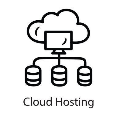 Bulut Ev Sahipliği vektör ana hatları ikon tasarımı illüstrasyonu. Beyaz arkaplan EPS 10 Dosyasında Veri Sembolü