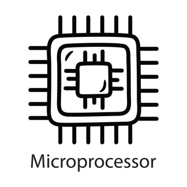 Mikro işlemci vektör ana hatları simge tasarımı illüstrasyonu. Beyaz arkaplan EPS 10 Dosyasında Veri Sembolü