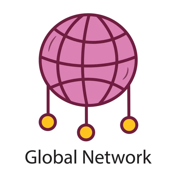 Global Network Vector Ícone Esboço Preenchido Ilustração Design Símbolo Dados — Vetor de Stock