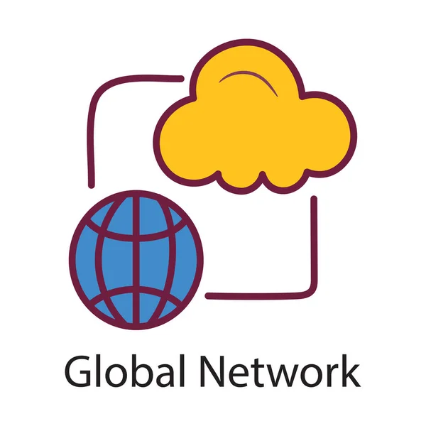 Global Network Kitöltött Vázlat Ikon Design Illusztráció Adat Szimbólum Fehér — Stock Vector