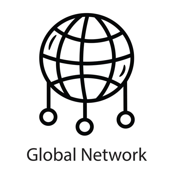 Icône Contour Vectoriel Global Network Illustration Conception Symbole Données Sur — Image vectorielle