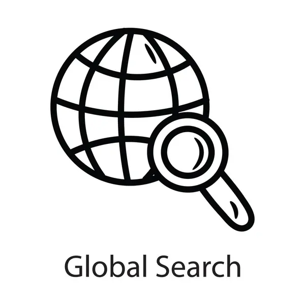 Global Search Vector Outline Icon Desenho Ilustração Símbolo Dados Fundo — Vetor de Stock