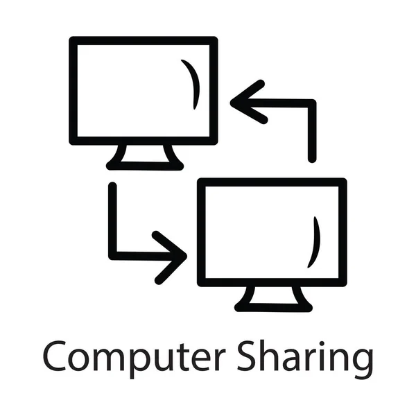 Computer Sharing Vector Outline Icon Ilustración Diseño Símbolo Datos Sobre — Archivo Imágenes Vectoriales
