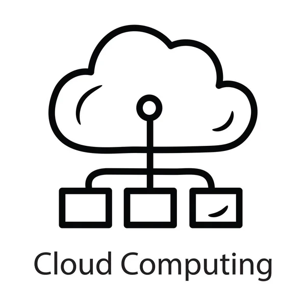 Cloud Computing Wektor Zarys Ikona Projekt Ilustracji Symbol Danych Białym — Wektor stockowy