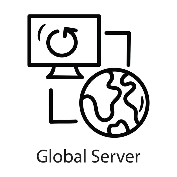 Global Server Vektor Vázlat Ikon Design Illusztráció Adat Szimbólum Fehér — Stock Vector