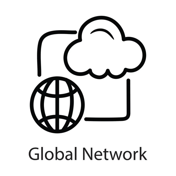 Globalny Wektor Sieci Zarys Ikony Projekt Ilustracji Symbol Danych Białym — Wektor stockowy