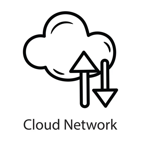 Ikona Vektorového Obrysu Cloud Network Design Illustration Datový Symbol Bílém — Stockový vektor