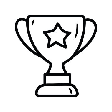 Trophy vektör anahatları Simge Tasarımı illüstrasyonu. Beyaz arkaplan EPS 10 Dosyasında Oyun Sembolü