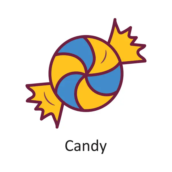 Candy Διάνυσμα Γεμάτο Περίγραμμα Εικονίδιο Σχεδιασμός Εικονογράφηση Απόκριες Σύμβολο Λευκό — Διανυσματικό Αρχείο