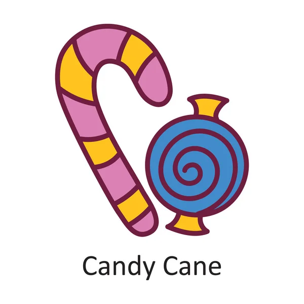 Candy Cane Vektor Gefüllte Umrisse Icon Design Illustration Halloween Symbol — Stockvektor