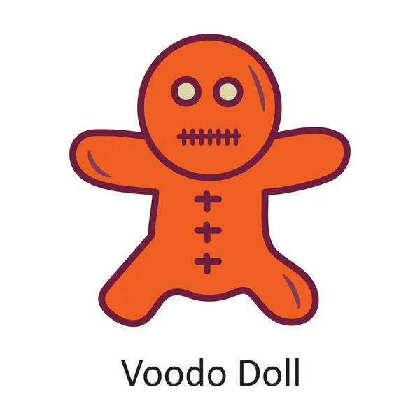 Voodo Doll Vector Esboço Preenchido Icon Design Illustration Símbolo Halloween — Vetor de Stock